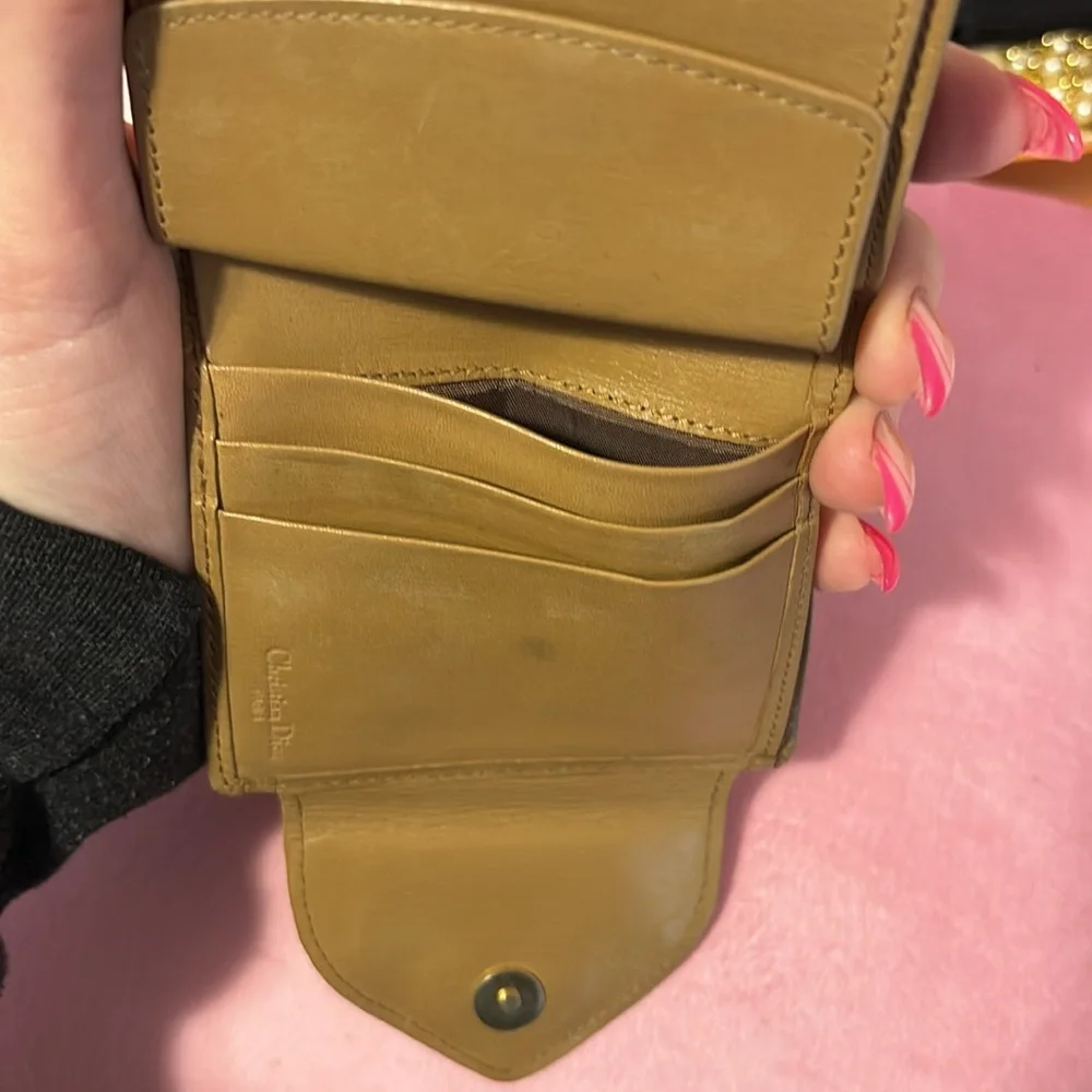 Christin Dior Tan Compact Wallet with wallet snap